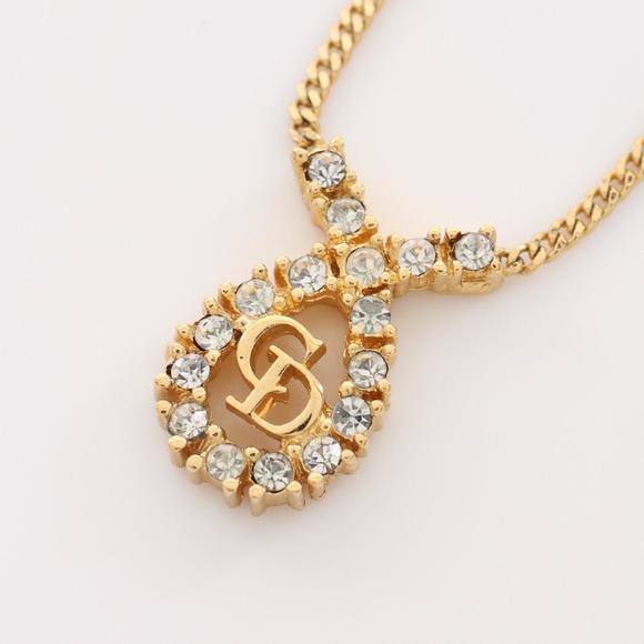 Dior CD Logo Necklace GP Gold Plated Rhinestone Gold - Picture 1 of 7